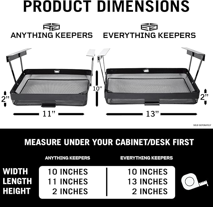 Anything Keeper Under Cabinet, Pull-Down Under Shelf Basket, Drawer Organizer for Office Tables, Under Desk Storage Shelf, RV Space Savers, Camper Must Haves, Easy Install - 11 x 10 x 2.5 in - Black