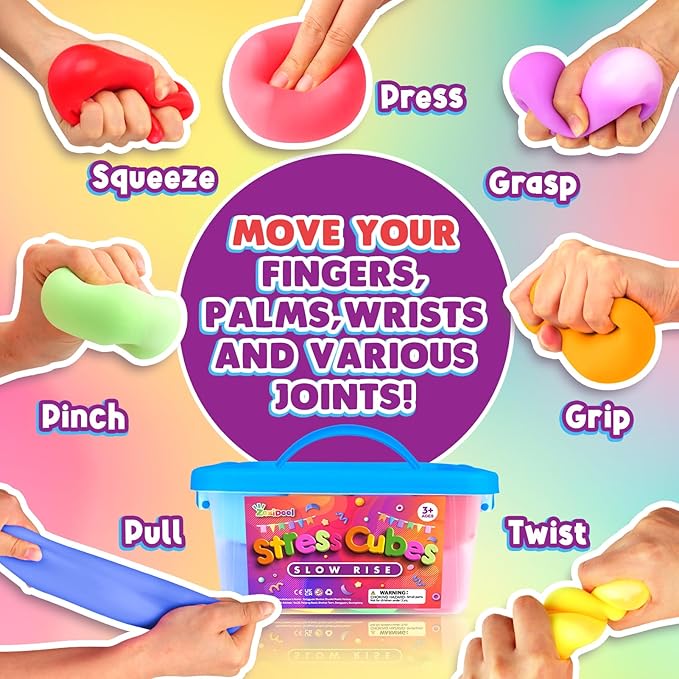 24 Pack Slow Rising Stress Cube, Large Size Dough Stress Balls Fidget Toys for Anxiety Relief, Pull Stretch Fidgets for Classroom Prize Box Toys, Classroom Reward for Student