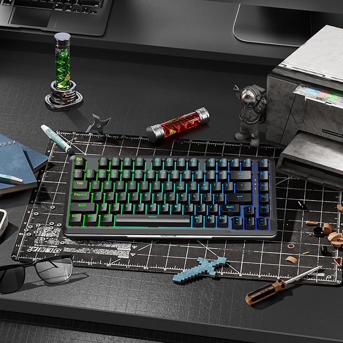 Redragon K713 Wireless Mechanical Keyboard, Gasket Mounted RGB Gaming Keyboard, 3-Mode (2.4G/BT/USB), Pre-Lubed Linear Red Switches, 75％ Layout, 82 Keys Hot Swappable for PC/Mac - Black