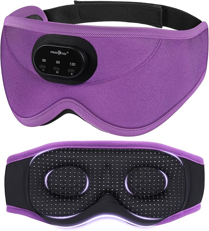 MUSICOZY 3D Bluetooth Sleep Mask with Headphones and Timer, Wireless Sleep Headphones for Side Sleepers, Eye Mask with Bluetooth Headphone, Purple