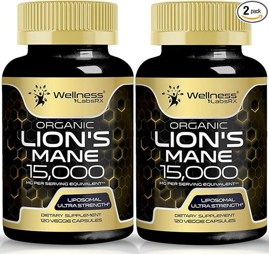 Lions Mane Supplement Capsules - 120 Count - Mushroom Supplement, Brain Supplements for Memory and Focus, Lion's Mane Mushroom Capsules - Cognitive & Immune Support, Focus Supplement - 2 Pack