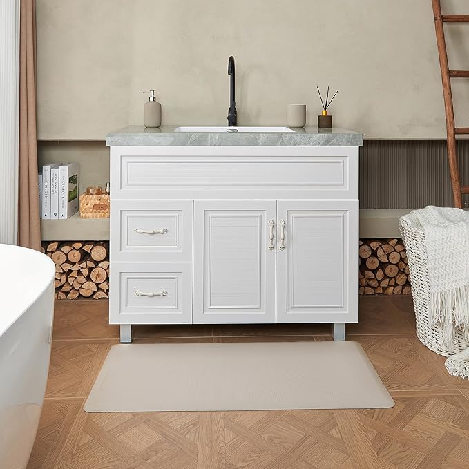 Anti Fatigue Kitchen Rugs Kitchen Mats for Floor,Cushioned Non-Slip Waterproof Ergonomic Comfort Rug Standing Mat for Kitchen,Doing Dishes,Floor,Home,Office,Sink,Laundry,Beige,17.3"x39"