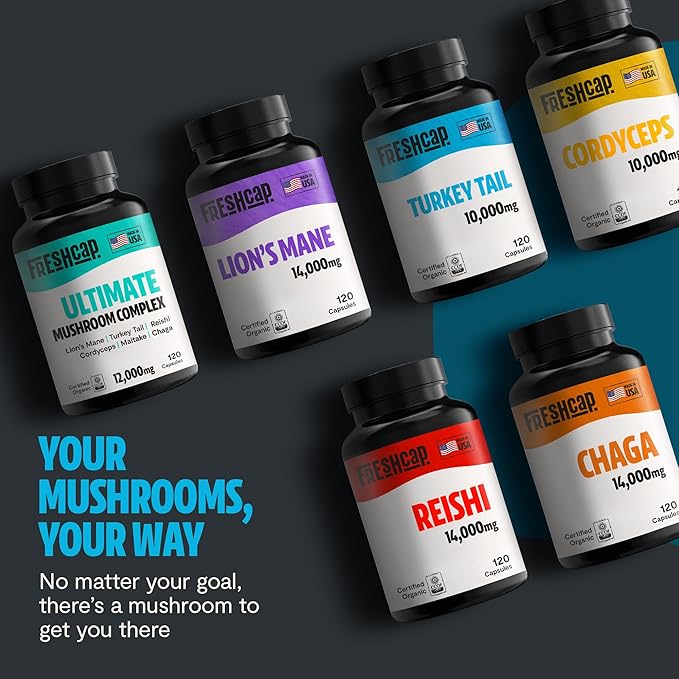 FreshCap Mushrooms Turkey Tail Mushroom Supplement 10,000mg – Organic, Turkey Tail Extract for Immune Support Supplement, Mushroom Supplement Capsules, Ayurveda Immunity Supplement (120 Capsules)