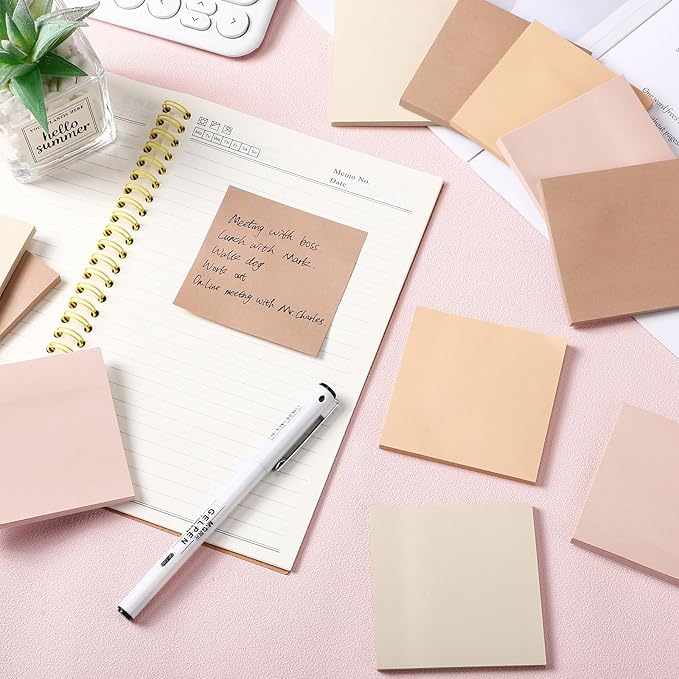 Thenshop 12 Pads Boho Sticky Notes 3''x3'', Self Stick Notes Pads Boho Office Supplies, Vintage Aesthetic School Accessories 50 Sheets/pad