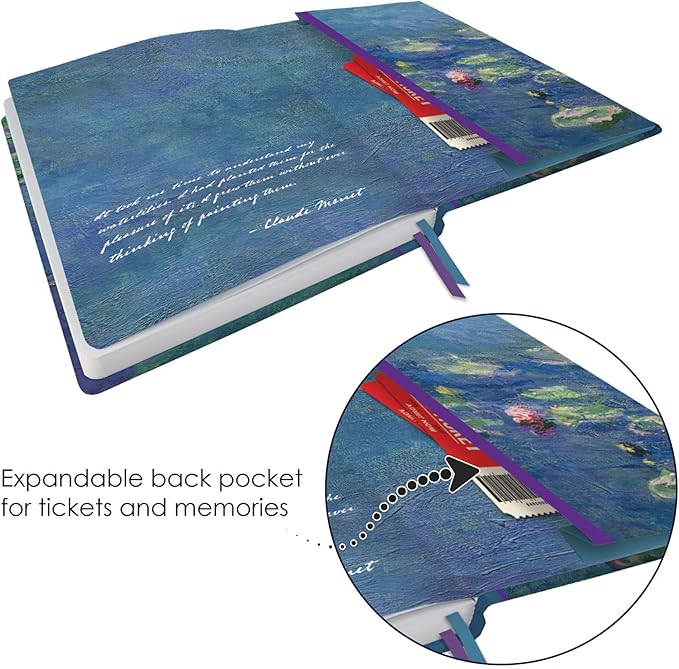 RainCaper Vegan Leather Journal Notebook, 160 Dot-Grid Pages, 5.7 inches x 8 inches, Journal - Monet Water Lilies