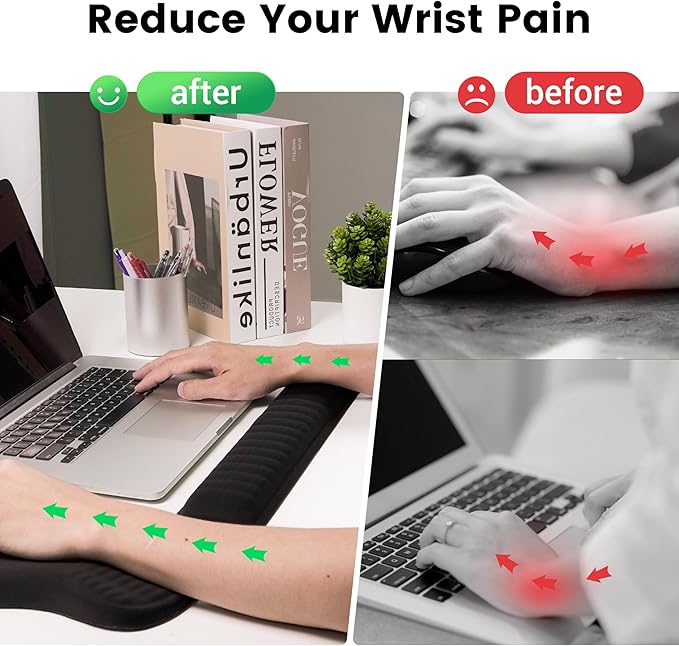 MEKASS Ergonomic Mouse Pad and Keyboard Wrist Rest Set, Super Soft Memory Foam Desk Wrist Support for Computer Keyboard, Non-Slip Arm Palm Rests Cushion for Typing Gaming Office Laptop Mac (Black)