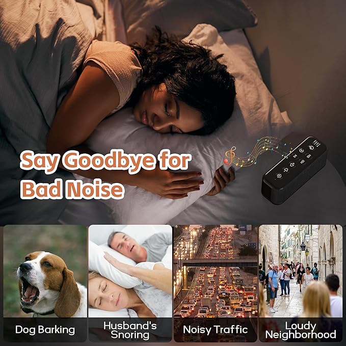 Rechargeable White Noise Machine with 3000mAh Battery - Bluetooth Sleep Sound Machines with Lullabies & Fan Sounds, Auto-Off Timer, Perfect for Office Privacy, Noise Canceling & Sleep Improvement