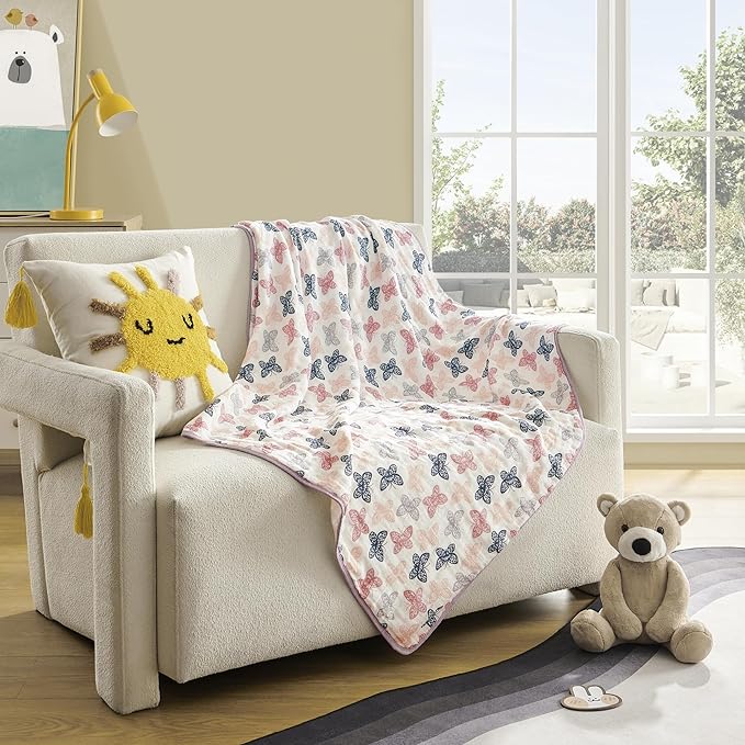 ZPECC Muslin Baby Blanket Thicker, 30x40 Organic Cotton Newborn Receiving Quilt Hypoallergenic for Baby Essentials Swaddle Crib Stroller, Butterfly