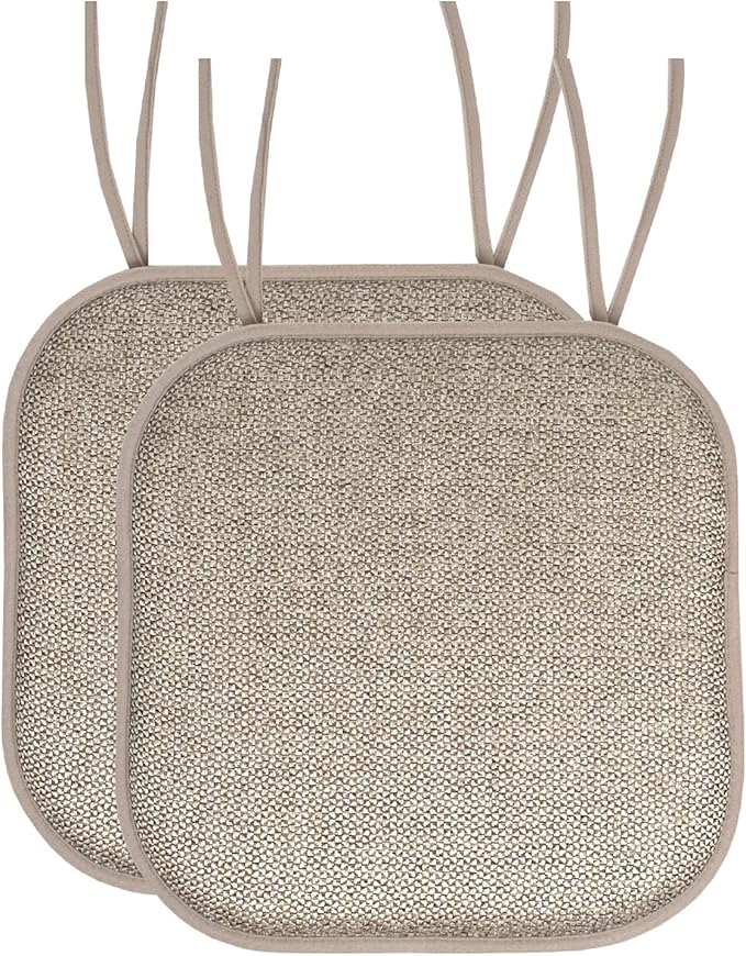 Chair Cushion Memory Foam Pads with Ties Honeycomb Pattern Slip Non Skid Rubber Back Rounded Square 16" x 16" Seat Cover