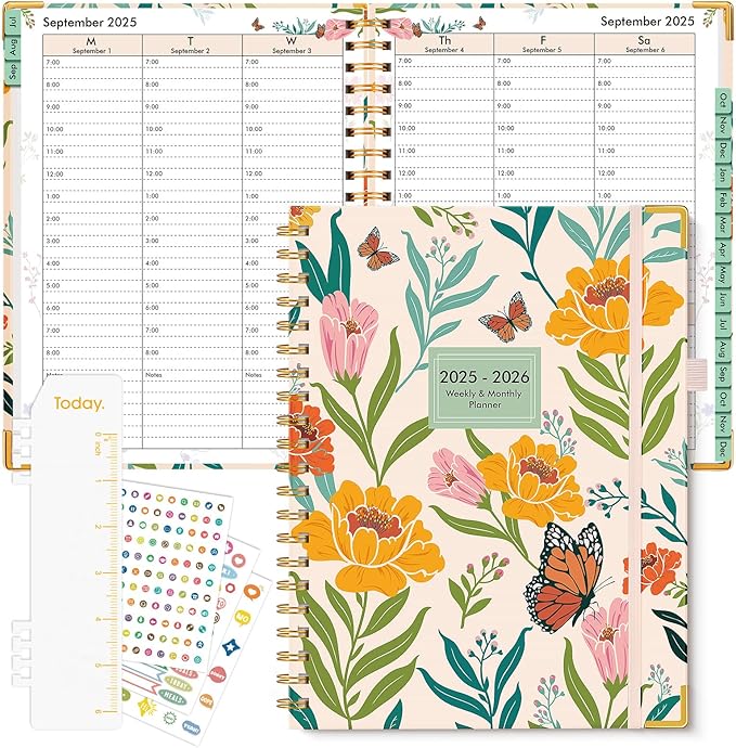 2025-2026 Appointment Book, Academic Planner 18 Months Weekly and Monthly (July 2025 - December 2026), 8.5"x11" Daily Hourly Planner 60-Minute time Slots, Spiral Calendar Schedule Book for Work School Teacher Student, Orange Floral