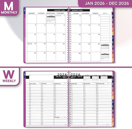 Ensight 2026 Appointment Book & Planner Ensight 6.5 x 8.5 inches Large Tabbed Daily Hourly Weekly Planner Schedule Book 30 Minute time Slots Business & Personal Planner Jan 2026 Dec 2026 Magenta