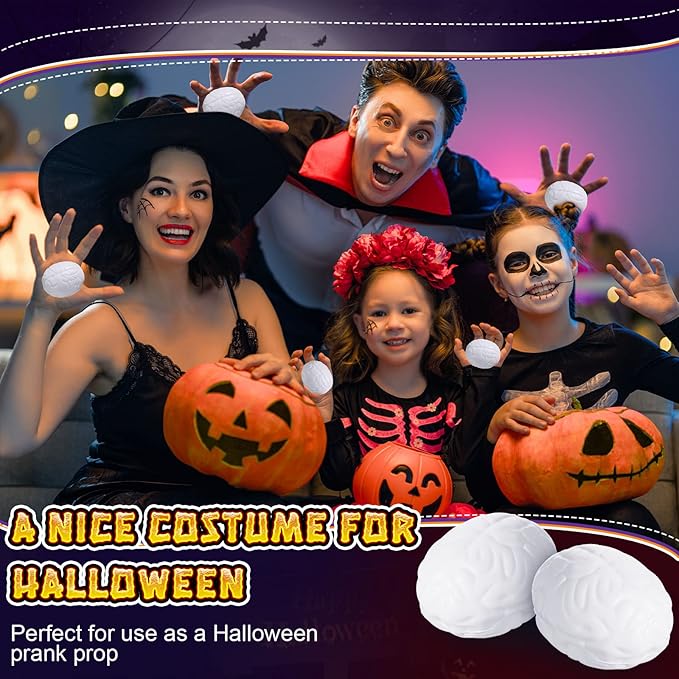 Leitee 12 Pcs Brain Stress Balls Bulk Large Halloween Brain Toys PU Hand Muscle Exercise Pressure Ball Funny Stress Relief Toy for Teens Adult Improving Grip Strength Prop(White)