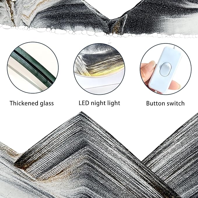 Aoderun 12" Moving Sand Art Liquid Motion with Light 3 Color Changing Moving Sand Art Picture Round Glass 3D Deep Sea Sand Art Sandscapes for Adult Relaxing Toys Desktop Home Office(Black)