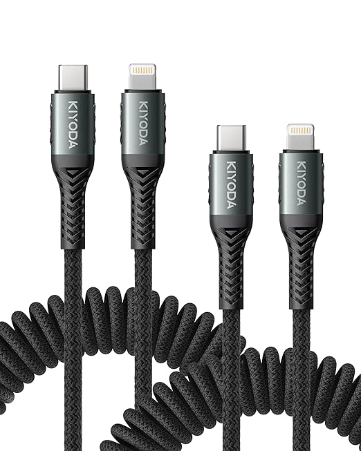 USBC to Lightning Cable for Car, Coiled iPhone Charger 3FT 2Pack, [Apple MFi Certified] USB Type C to Lightning Cable Braided Fast Charging Cord Compatible with iPhone 14/13/12/11/8/7/Pro Max, iPad