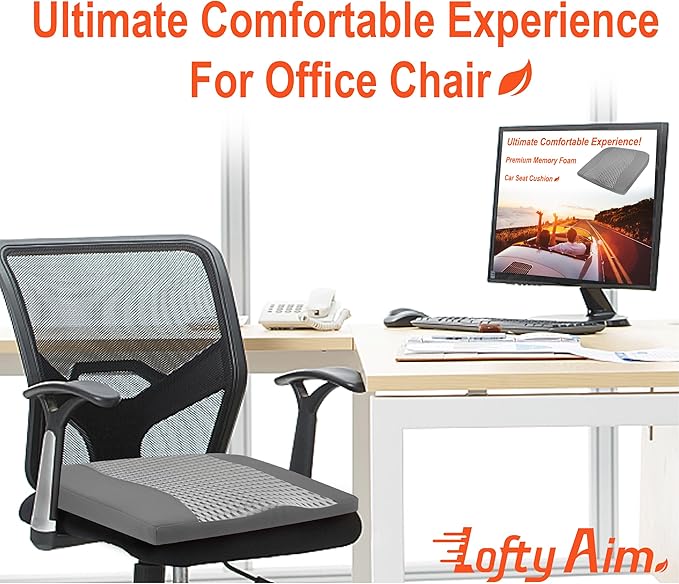 Car Seat Cushion, Comfort Memory Foam Car Cushions for Driving - Sciatica & Lower Back Pain Relief, Driver Seat Pillow for Auto, Office Chair, Wheelchair - 4D Mesh Dark Grey