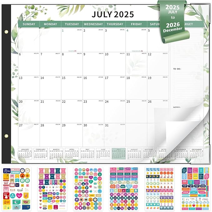 Ospelelf Desk Calendar 2025-2026 Large 22"x17" Monthly Family Planner Pad with Protective Cover 18 Months July 2025 to December 2026 Floral Green