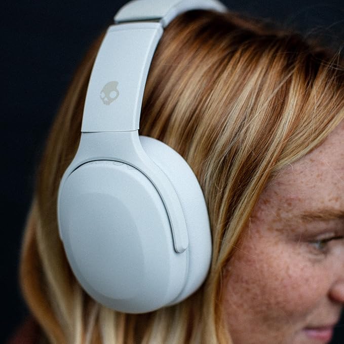 Skullcandy Crusher Evo Wireless Bluetooth Headphones with Multi-Sensory Bass, Noise Isolating Over-Ear Fit, Up to 40 Hours Battery, Microphone for iPhone Android - Bone