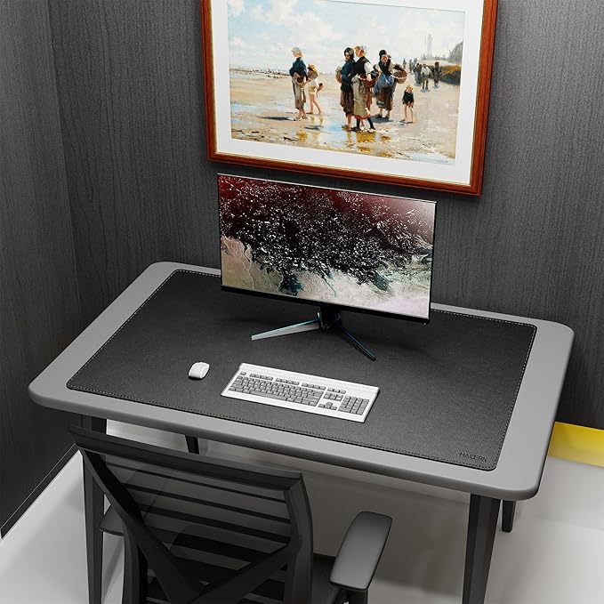 MAIDERN 43.3”x 27.5” Leather Desk Pad, Large Desk Mat, Reversible Cork & Leather Large Mouse pad for Desk, Waterproof Computer Desk Pad for Gaming Home Office (Black)