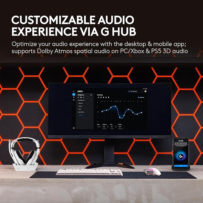Logitech G Astro A50 X Omni-Platform Wireless Gaming Headset + Base Station for PS5, Xbox, PC: PLAYSYNC Video & Audio Switcher, HDMI 2.1 4K 120Hz VRR, <24 bit/48 kHz, 24hr Battery, 2.4GHz & BT - White