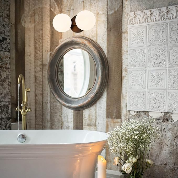 Bathroom Vanity Light Fixtures, Modern 2 Lights Globe Wall Sconce Lighting Matte Black, Porch Wall Mount Light Fixture for Bathroom, Mirror Cabinets Hallway Stairs (Matte Black, 2-Light)