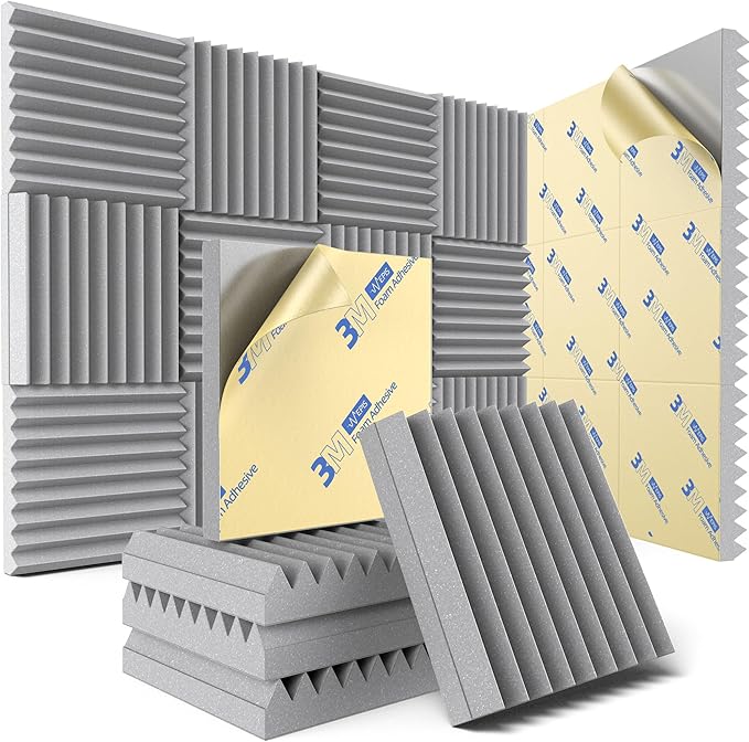 12 Pack Sound Proof Foam Panels for Wall with Self Adhesive, 2" X 12" X 12" High Density Acoustic Panels Sound Absorbing Quick-Recovery, Wedges Soundproof Wall Panels for Gaming & Studio - Gray