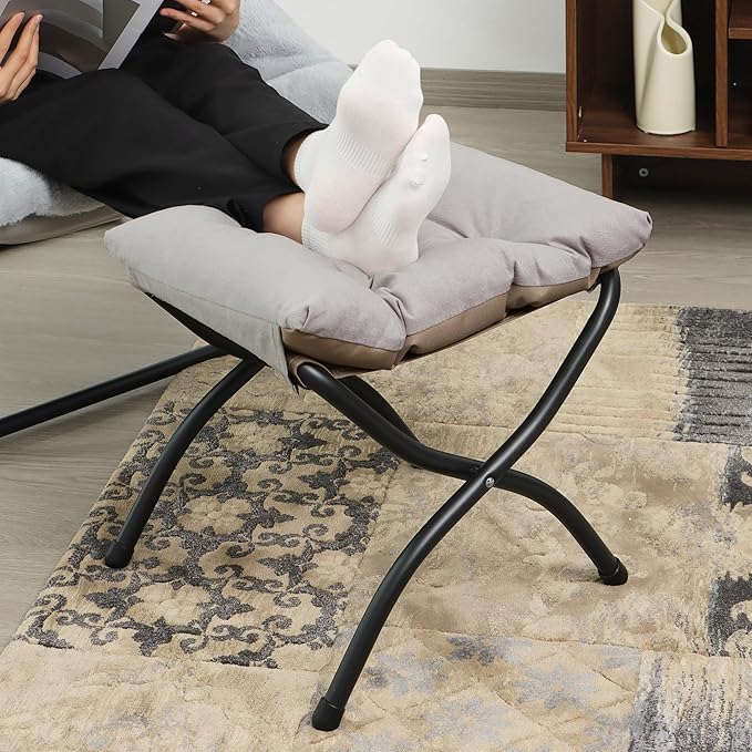 15"(H) Folding Ottoman, Foldable Footrest Stool, Portable Small Foot Stool for Couch, Collapsible Foot Rest Ottoman for Sofa, Accent Padded Ottomans for Home, Living Room, Light Grey