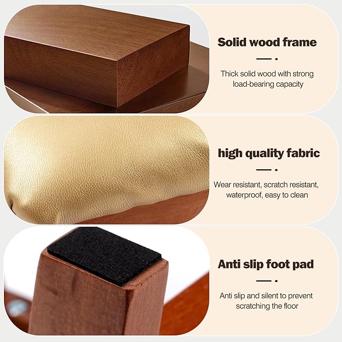 Foot Stool with Leather Cover,Foot Rest Made of Wooden for Couch,Bench,Sofa,Under Office Desk