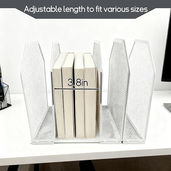 Adjustable Desk File Organizer,Detachable Office Folder Organizer,Compact Vertical Desk File Holder,Wrought Iron Paint,Suitable for Home, School, Office Classrooms (White - 5 grids)