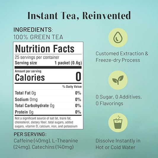 CHAYEAH, Craft Instant Green Tea, Quick Brew Tea Crystals, No Sugar, Natural Caffeine, Hot or Cold (25 Packets)