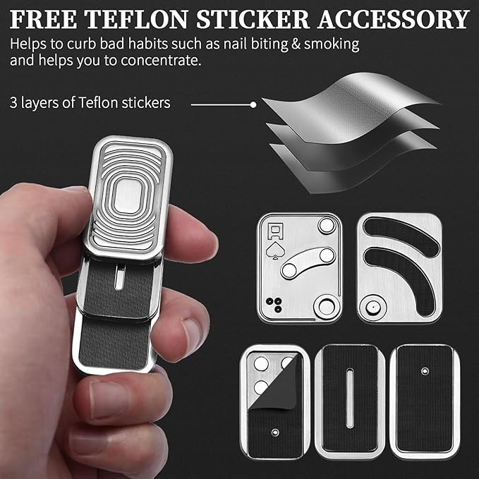 Metal Fidget Slider Gift Pack, EDC Fidget Toy for Adults, Home Office Executive Desk Toy Stress Relief Toy, Ideal Gifts for ADHD, ADD & Autism (Silver)