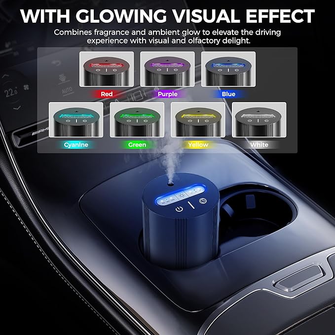 Waterless Essential Oil Diffuser with 100ml of Pure Essential Oil, Mini Scent Air Diffuser with 7 Color Lights, 100ml Large Capacity CarDiffuser, 3 Timers & 3Mist Levelsfor Home, Car, Office