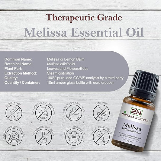 Melissa Essential Oil 100% Pure Premium Therapeutic Grade, Undiluted - Aromatherapy Diffuser for Calm and Relaxation, Skin Care, Hair Care