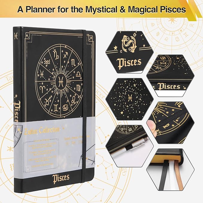 Pisces Zodiac Astrology Undated Monthly Weekly Daily Planner Journal A5 5.8" x 8.3" 160 Pages 100GSM Paper 2025 2026 2027 Holidays Calendar