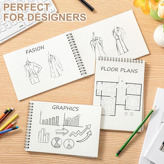 1 Pack Graph Paper Spiral Notepad A5 Top Wirebound Notepad Grid Notebook Steno Pads Memo Notebook Grid Paper 140 Pages for Writing Sketching Drawing Office Supplies (Kraft)