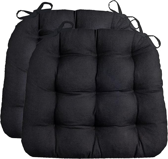 Barnett Home Decor Dining Chair Cushions with Ties, 16.5 x 18, Pack of 2 – Cotton Duck Black – 100% Cotton, Latex Foam Fill