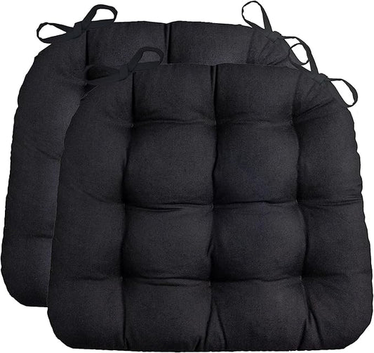 Barnett Home Decor Dining Chair Cushions with Ties, 16.5 x 18, Pack of 2 – Cotton Duck Black – 100% Cotton, Latex Foam Fill