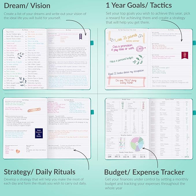 GoGirl Planner PRO - Undated Horizontal Layout Weekly Planner and Organizer + Budgeting and Expense Tracking Pages, Goals Journal & Agenda, 7" x 10" Hardcover, Lasts 1 Year - Turquoise