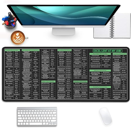Large Extended Excel Shortcuts Mouse Pad Desk Pad,Excel Software Excel Shortcuts Mouse Mat,Stitched Edges Non-Slip Waterproof Rubber Base Mousepad for Office Desk Mat(27.5X11.8 in)