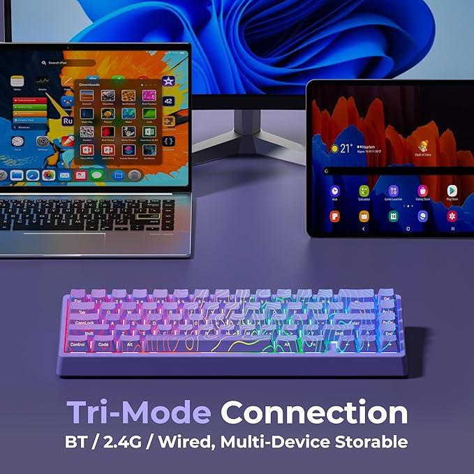 HITIME x XVX M67 60% Percent Keyboard Wireless, QMK/VIA Topographic Gaming Keyboard, Tri-Mode Thocky Creamy Mechanical Key Board, Hot Swappable Mount RGB IMD Tech for Win/Mac, Purple
