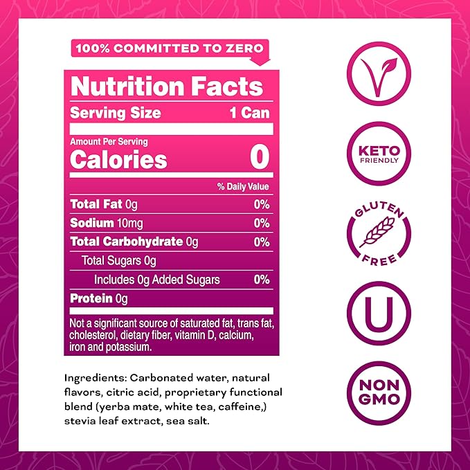 Yerbaé Energy Beverage - Black Cherry Pineapple, 0 Sugar, 0 Calories, 0 Carbs. Yerbae is Energized by Yerba Mate, Plant-Based, Healthy Alternative to Sugary Drinks, 16oz cans (12 Pack)