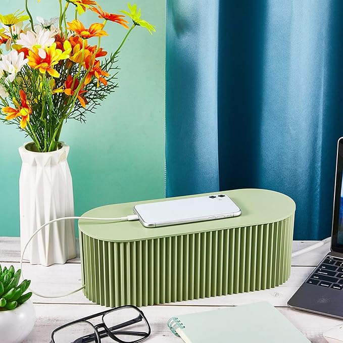 Marsui 2 Pcs Cable Management Box Cord Hider Organizer with 46 Pcs Cable Management Kit Wire Box for Power Strips Surge Protectors Desk TV Computer Wires Home Office(Grayish Green)