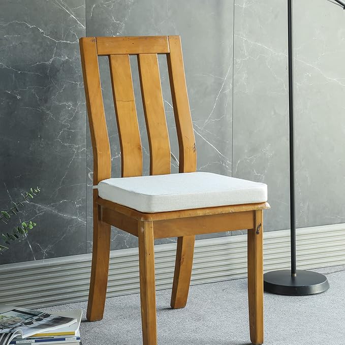 Chair Cushion for Dining Chairs with Ties Non Slip Memory Foam Kitchen Room Chair Pads 2 Pack 17x16 Inch, Beige