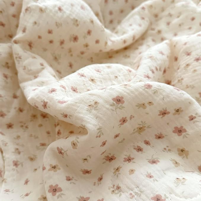 BuLuTu Muslin Cotton Girls Kids Toddler Blanket Pink Floral Blankets for Crib Toddler Bed Blankets Lightweight Children Nap Time Blanket for 1 2 3 4 5 6 Year Old Toddlers, 1 pc, 47"x51"