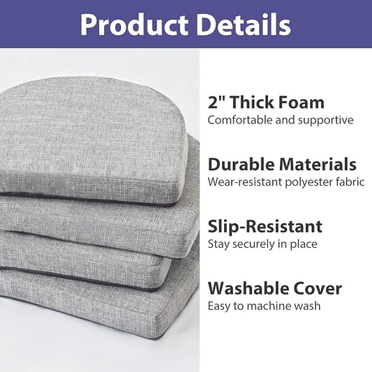 Chair Cushions for Dining Chairs with Ties and Removable Cover, Dining Kitchen Chair Pads with Non-Slip Bottom, High-Resilience Indoor Seat Cushions, 16'' x 16'' x 2'', Set of 4, Light Grey