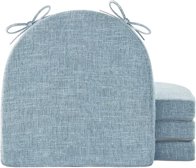Chair Cushions for Dining Chairs with Ties and Removable Cover, Dining Kitchen Chair Pads with Non-Slip Bottom, High-Resilience Indoor Seat Cushions, 16'' x 16'' x 2'', Set of 4, Light Blue