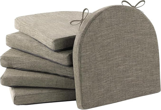 Chair Cushions for Dining Chairs with Ties and Removable Cover, Dining Kitchen Chair Pads with Non-Slip Bottom, High-Resilience Indoor Seat Cushions, 16'' x 16'' x 2'', Set of 6, Khaki