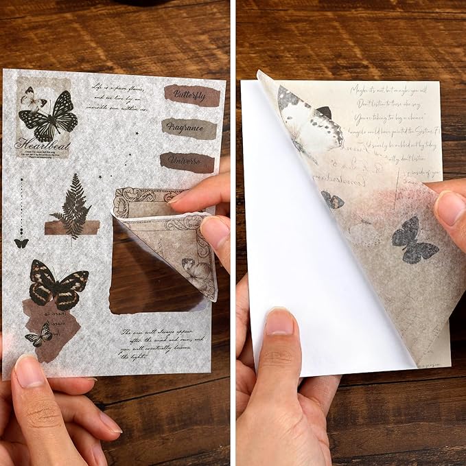 Dizdkizd Washi Stickers for Journaling, Vintage Ephemera Book for Scrapbooking with 180pcs Butterfly Stickers and 20 Sheets Adhesive Scrapbook Papers, Junk Journal Supplies