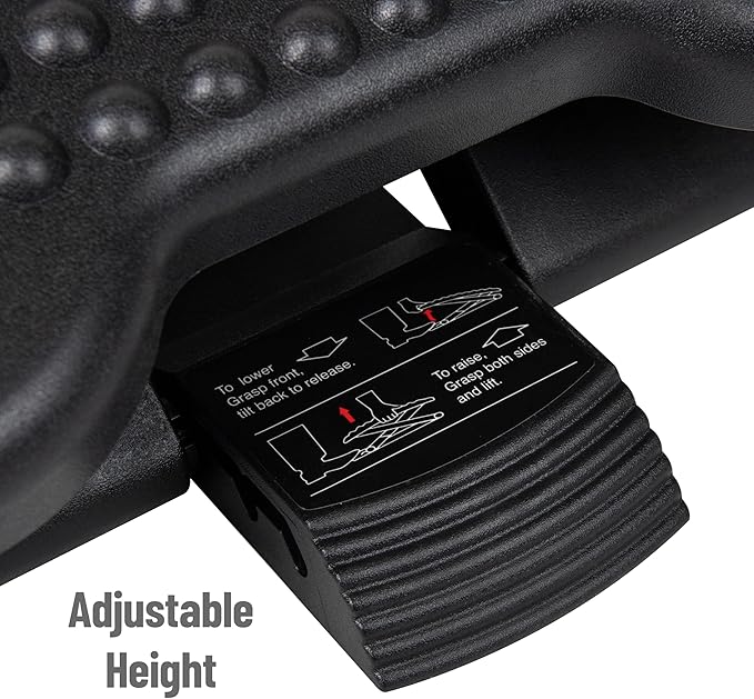 Mind Reader Foot Rest, Under Desk at Work, Ergonomic, Height Adjustable, Office, Plastic, 17" L x 13" W x 6.25" H, Set of 2, Black