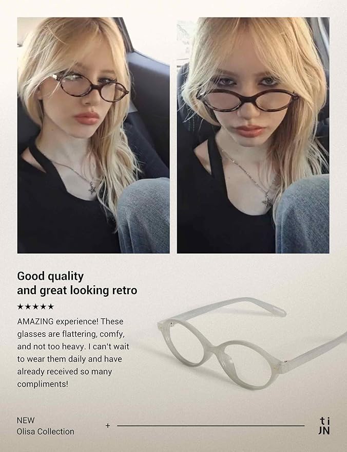 TIJN Olisa Blue Light Blocking Glasses for Women Men,Oval Glasses Frame Bluelight Glasses for Gaming/Computer/Screen