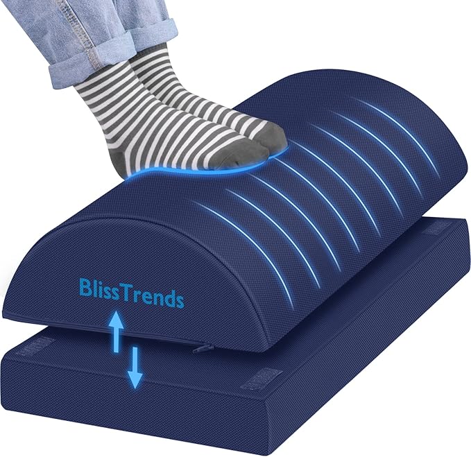 BlissTrends Foot Rest for Under Desk at Work-Versatile Foot Stool with Washable Cover-Comfortable Footrest with 2 Adjustable Heights for Car,Home and Office to Relieve Back,Lumbar,Knee Pain-Blue Long
